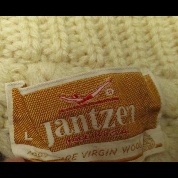 vtg 70s JANTZEN Sweater Sz M Ivory Virgin Wool Chunky Knit USA Fishermans - Picture 4 of 9